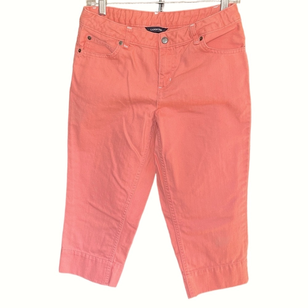 Girls Orange LANDS END Cropped Cotton Denim Jeans Size 16